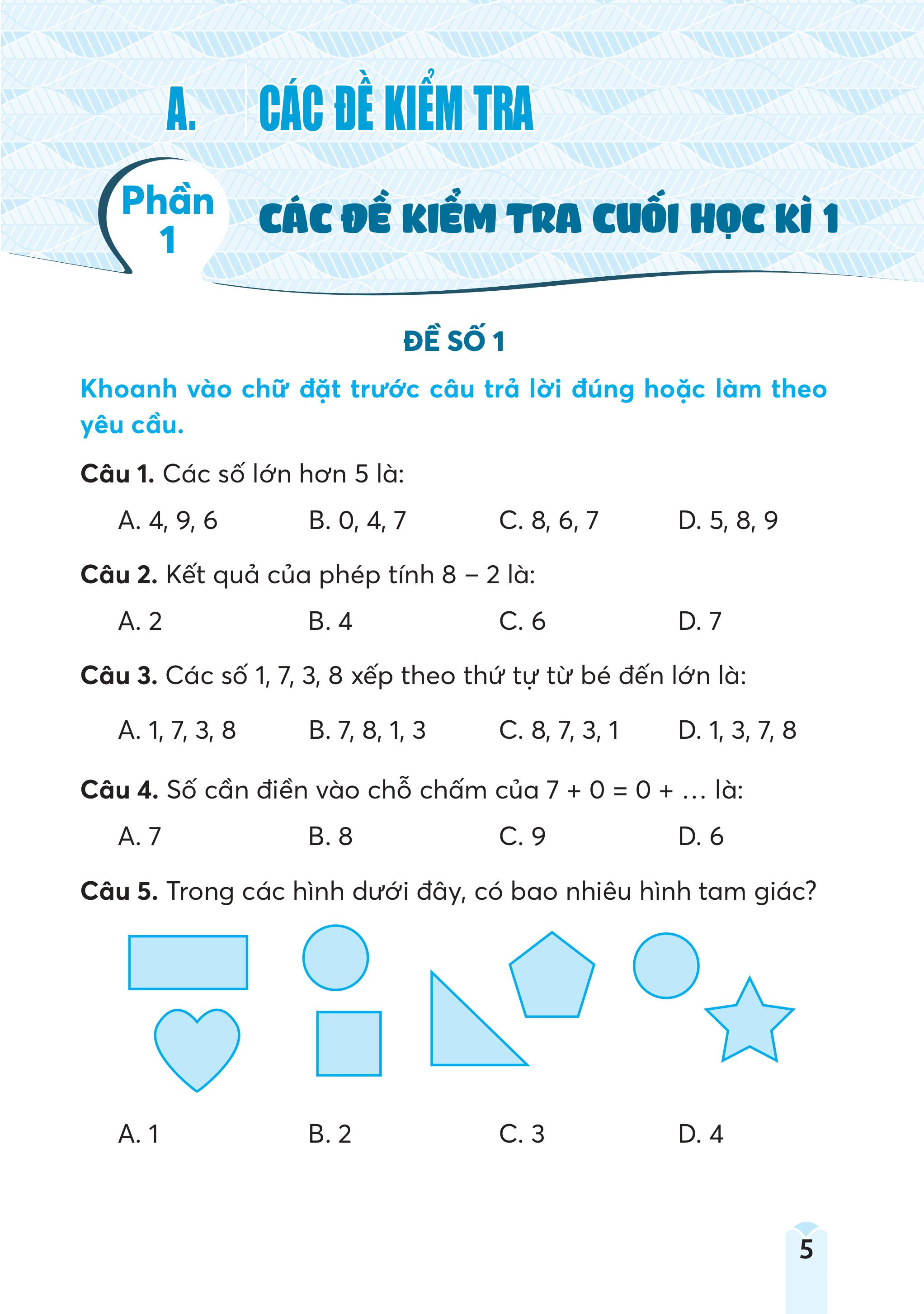 Bộ Đề Kiểm Tra, Đánh Giá Toán 1 - Ảnh 5