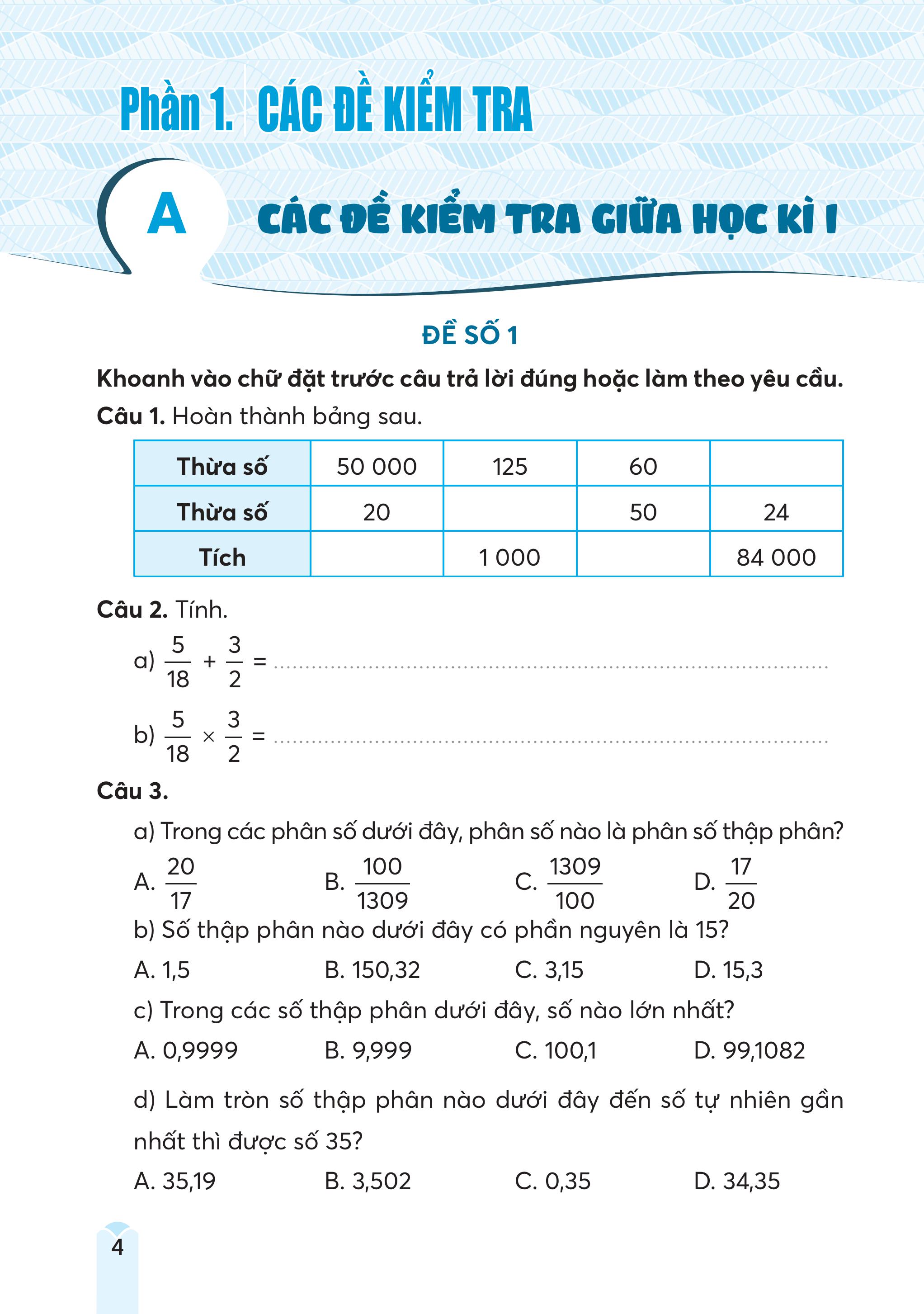 Bộ Đề Kiểm Tra, Đánh Giá Toán 5 - Ảnh 5