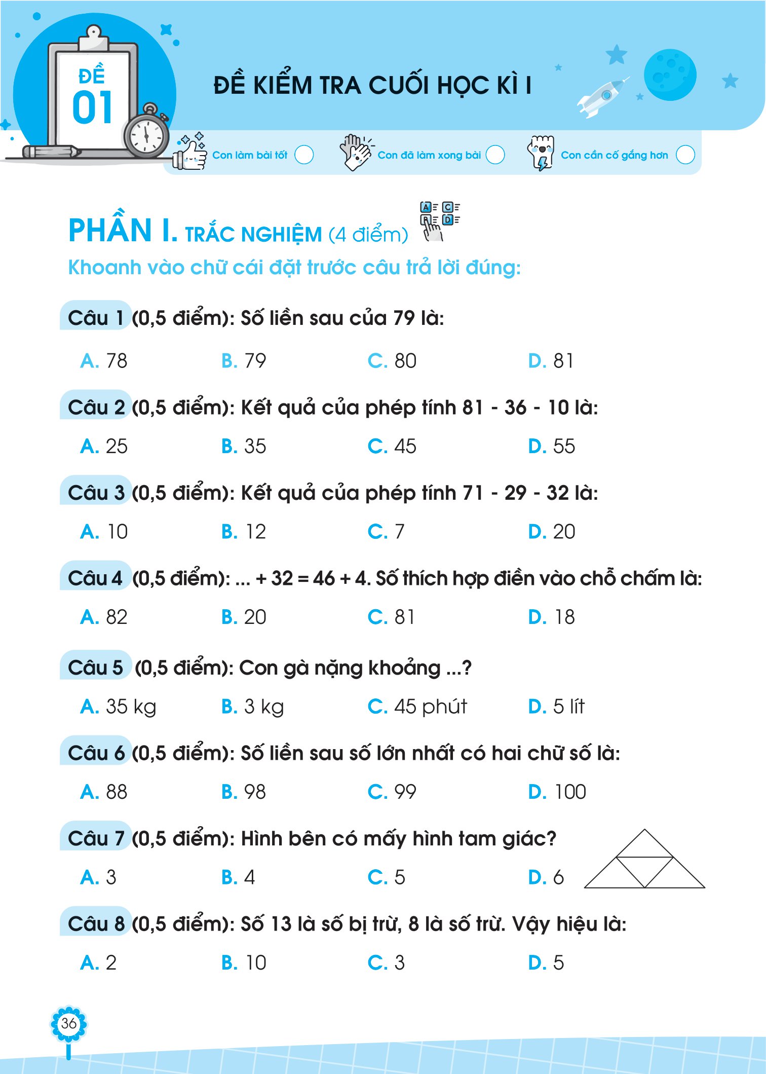bộ đề ôn luyện và tự kiểm tra toán lớp 2 - tập 1 - Ảnh 10