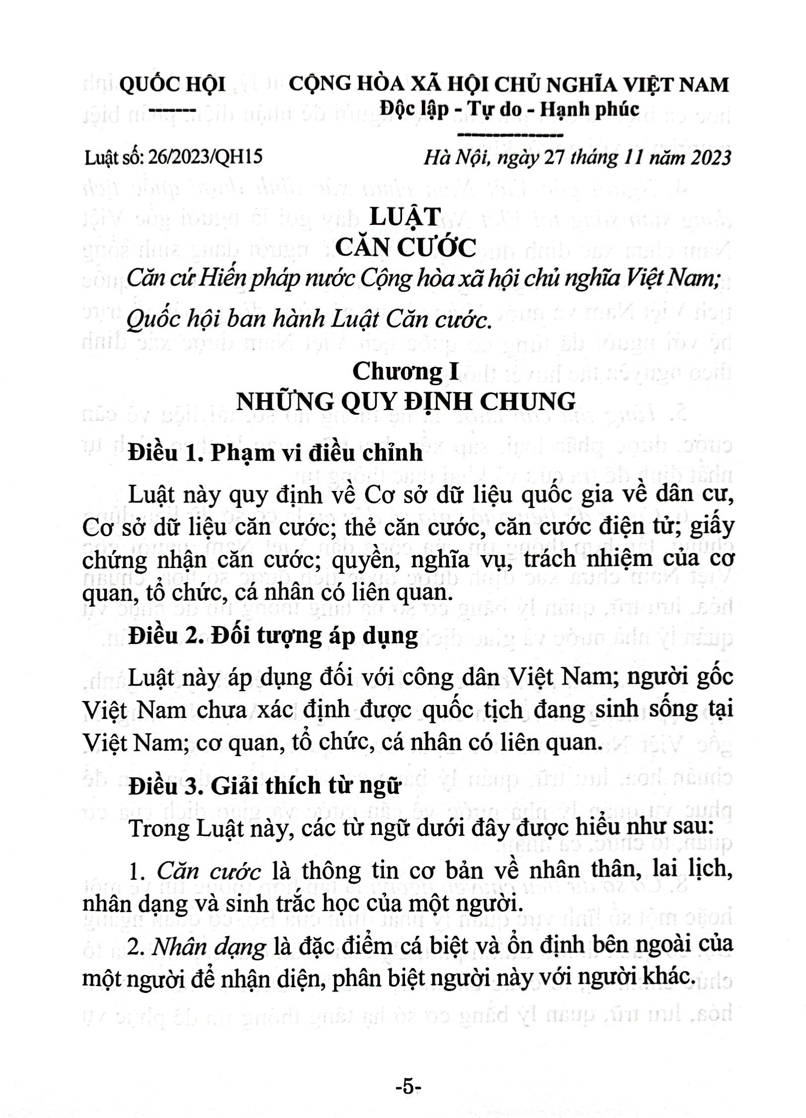 Bộ Luật Căn Cước (Hiện Hành) (Được Quốc Hội Thông Qua Ngày 27/11/2023, Có Hiệu Lực Thi Hành Từ Ngày 01/7/2024) - Ảnh 4