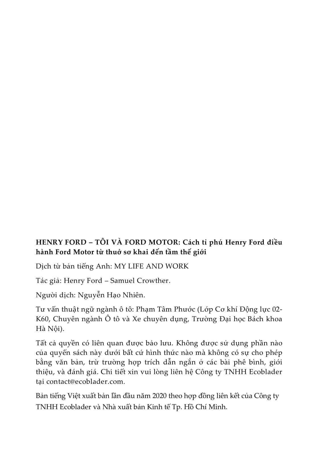 Henry Ford - Tôi Và Ford Motor: Cách Tỉ Phú Henry Ford Điều Hành Ford Motor Từ Thuở Sơ Khai Đến Tầm Thế Giới (Tái Bản 2021) - Ảnh 3